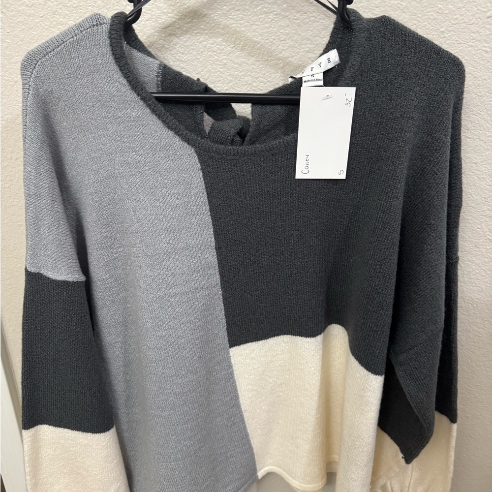 Color Block Sweater - Gray, Black, and Cream